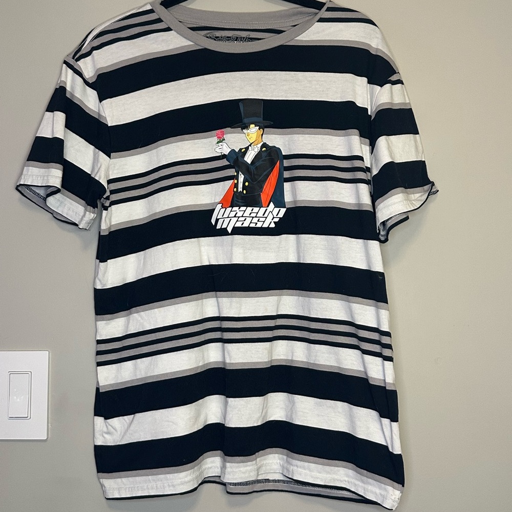 Tuxedo Mask Black White Gray Striped Graphic T-Shirt